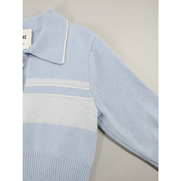 RE/DONE 60s Shrunken Polo Top Medium Pale Blue Striped Cropped Knit Mod - Picture 12 of 16